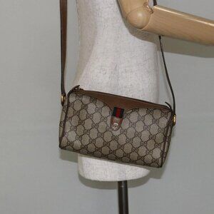GUCCI GG Supreme Web Sherry Line Bag PVC Beige Gold